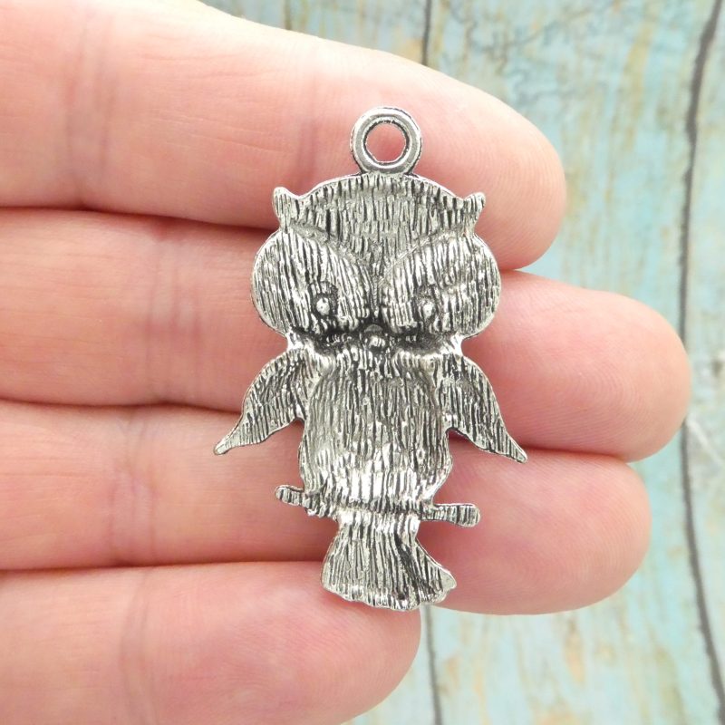3 Silver Owl Charm Pendant 43x28mm by TIJC SP0281 - Image 4