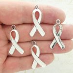 BULK 20 Brest Cancer Awareness Ribbon Charm Silver 32x17mm by TIJC SP0290B