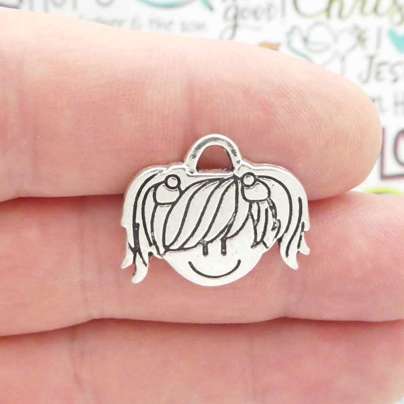4 Silver Girl Charm Head Pendant 19x23mm by TIJC SP0293