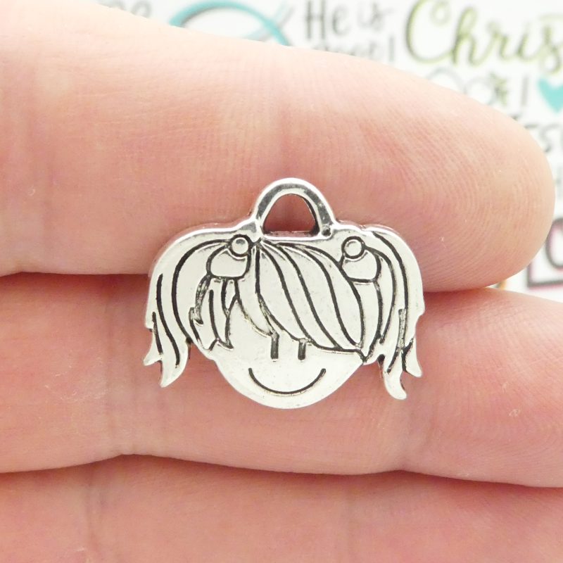 4 Silver Girl Charm Head Pendant 19x23mm by TIJC SP0293 - Image 3