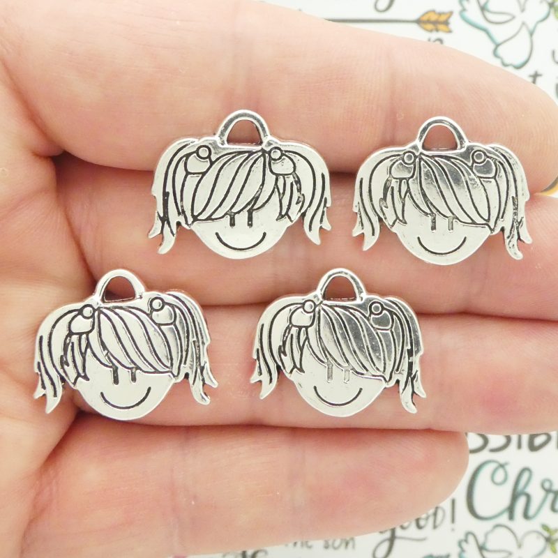 4 Silver Girl Charm Head Pendant 19x23mm by TIJC SP0293 - Image 5