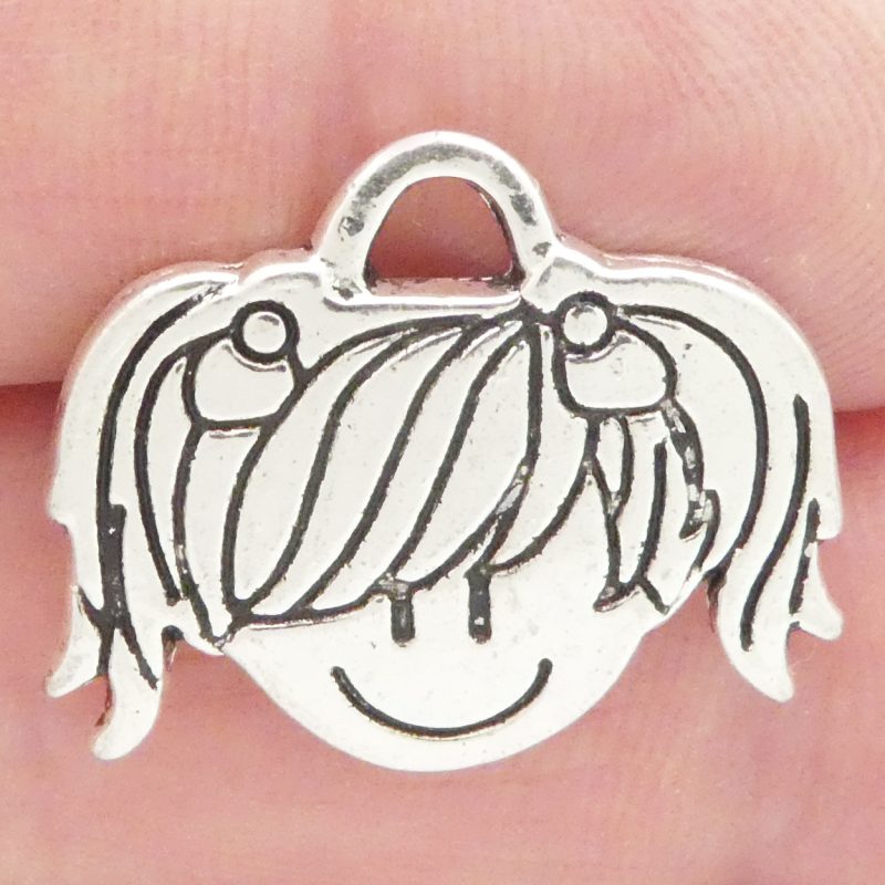 4 Silver Girl Charm Head Pendant 19x23mm by TIJC SP0293 - Image 2