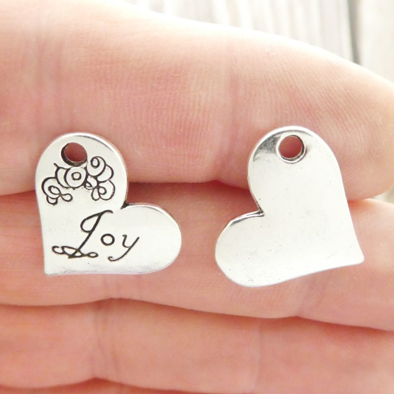 6 Silver Joy Affirmation Heart Charm 18x21mm by TIJC SP0303 - Image 2