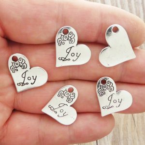 BULK 16 Silver Joy Affirmation Heart Charm Pendant 18x21mm by TIJC SP0303B