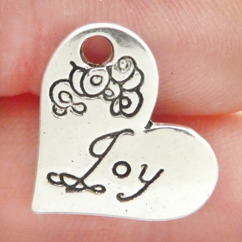 6 Silver Joy Affirmation Heart Charm 18x21mm by TIJC SP0303 - Image 3