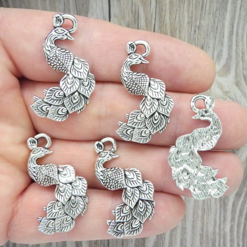 5 Silver Peacock Charm by TIJC SP0331 - Image 3