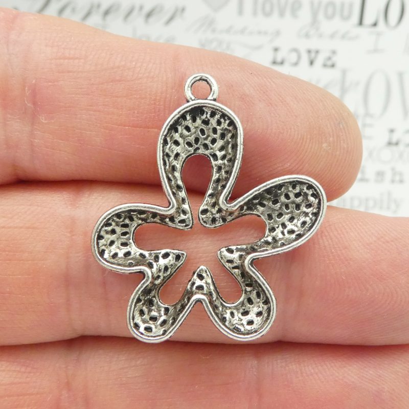 BULK 12 Silver Flower Charm Pendant by TIJC SP0338B - Image 3