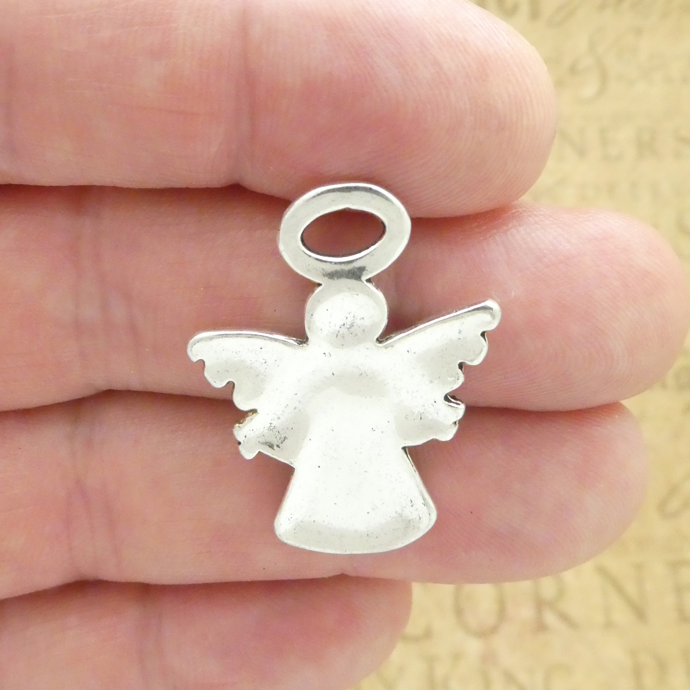 3 Silver Angel Charm Pendant 31x25mm by TIJC SP0340 - Image 2