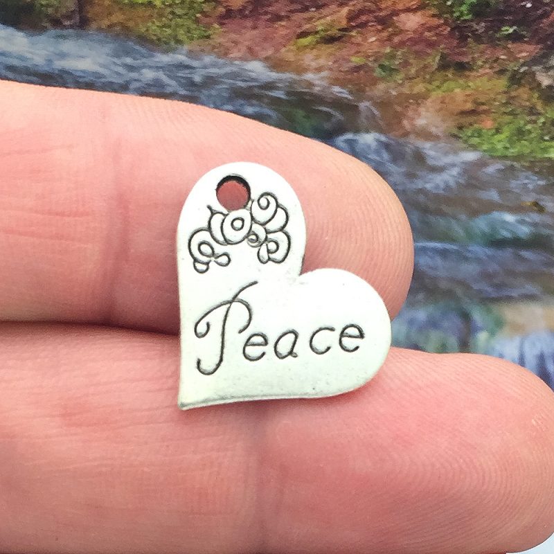 5 Peace Heart Charm Silver by TIJC SP0353