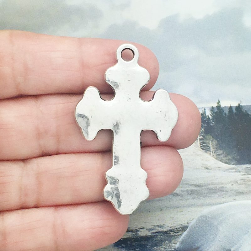 3 Silver Crucifix Cross Charm Rosary Parts by TIJC SP0356 - Image 2