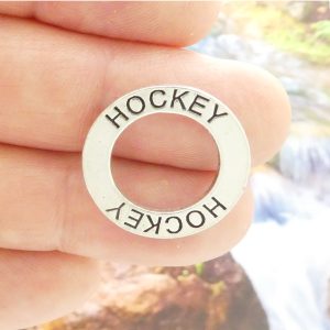 5 Silver Affirmation Ring Hockey Charm and Bracelet Connector 22mm by TIJC SP0368
