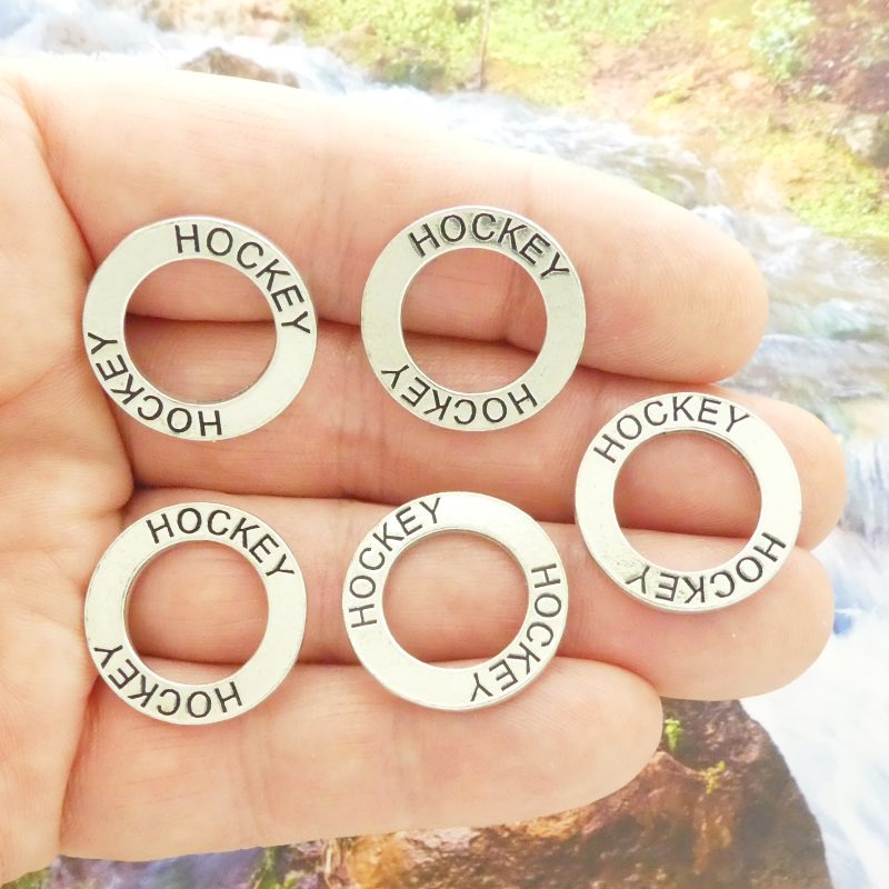 5 Silver Affirmation Ring Hockey Charm and Bracelet Connector 22mm by TIJC SP0368 - Image 2