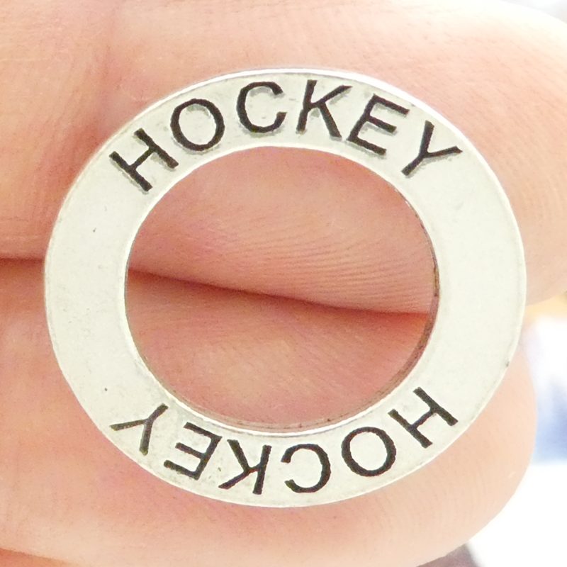 5 Silver Affirmation Ring Hockey Charm and Bracelet Connector 22mm by TIJC SP0368 - Image 3
