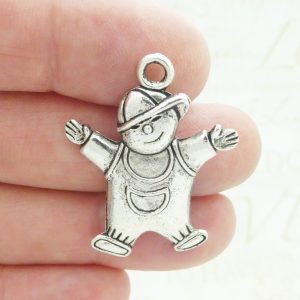6 Silver Boy Charm Baseball Toddler Pendant 37x28mm by TIJC SP0381