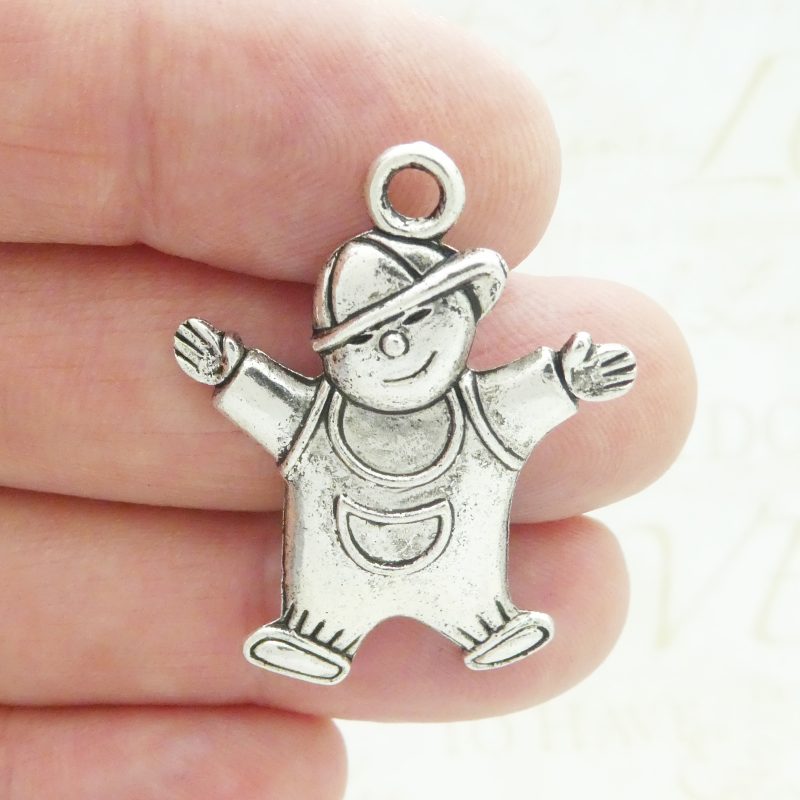 6 Silver Boy Charm Baseball Toddler Pendant 37x28mm by TIJC SP0381