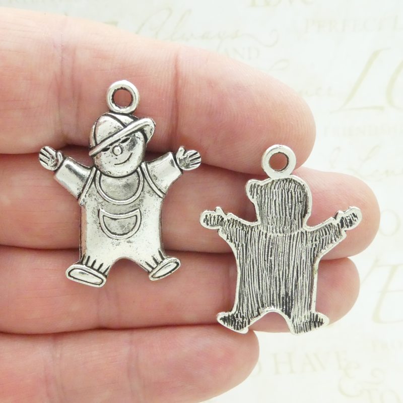 6 Silver Boy Charm Baseball Toddler Pendant 37x28mm by TIJC SP0381 - Image 4