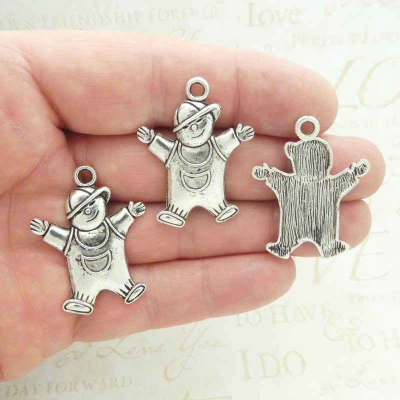 6 Silver Boy Charm Baseball Toddler Pendant 37x28mm by TIJC SP0381 - Image 5