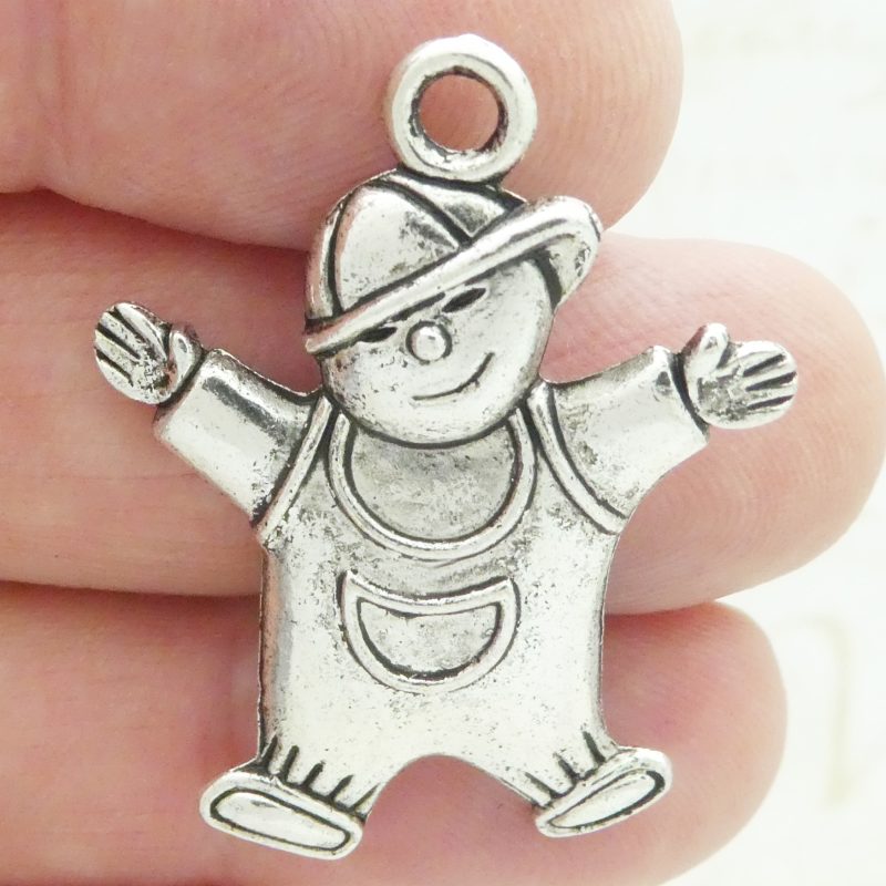 6 Silver Boy Charm Baseball Toddler Pendant 37x28mm by TIJC SP0381 - Image 2