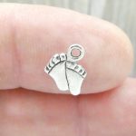 BULK 90 Baby Foot Prints Charm Silver 11x8mm by TIJC SP0397B