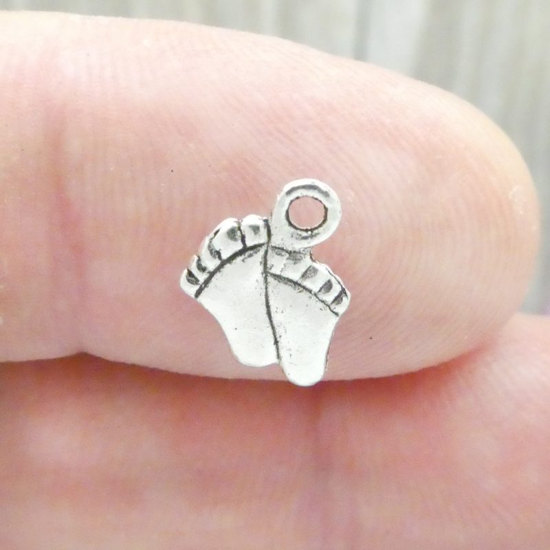 BULK 90 Baby Foot Prints Charm Silver 11x8mm by TIJC SP0397B