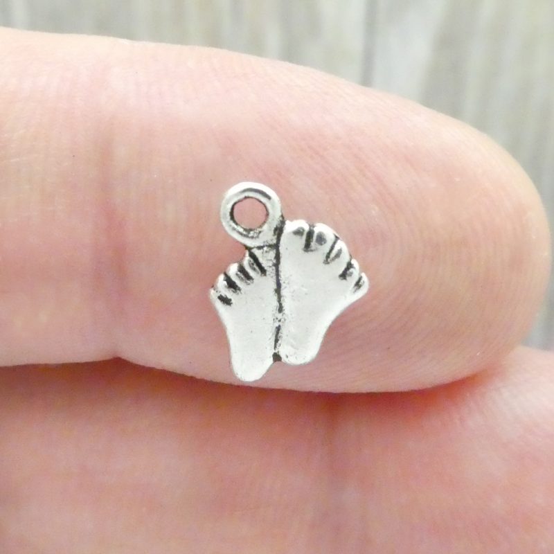 BULK 90 Baby Foot Prints Charm Silver 11x8mm by TIJC SP0397B - Image 3