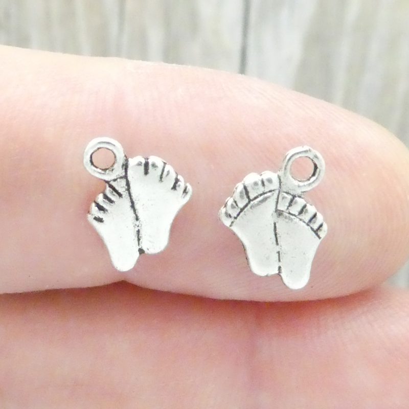 BULK 90 Baby Foot Prints Charm Silver 11x8mm by TIJC SP0397B - Image 4