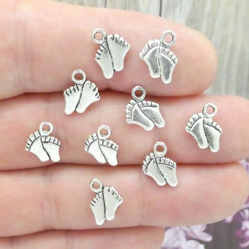 BULK 90 Baby Foot Prints Charm Silver 11x8mm by TIJC SP0397B - Image 5