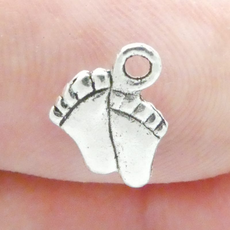 BULK 90 Baby Foot Prints Charm Silver 11x8mm by TIJC SP0397B - Image 2