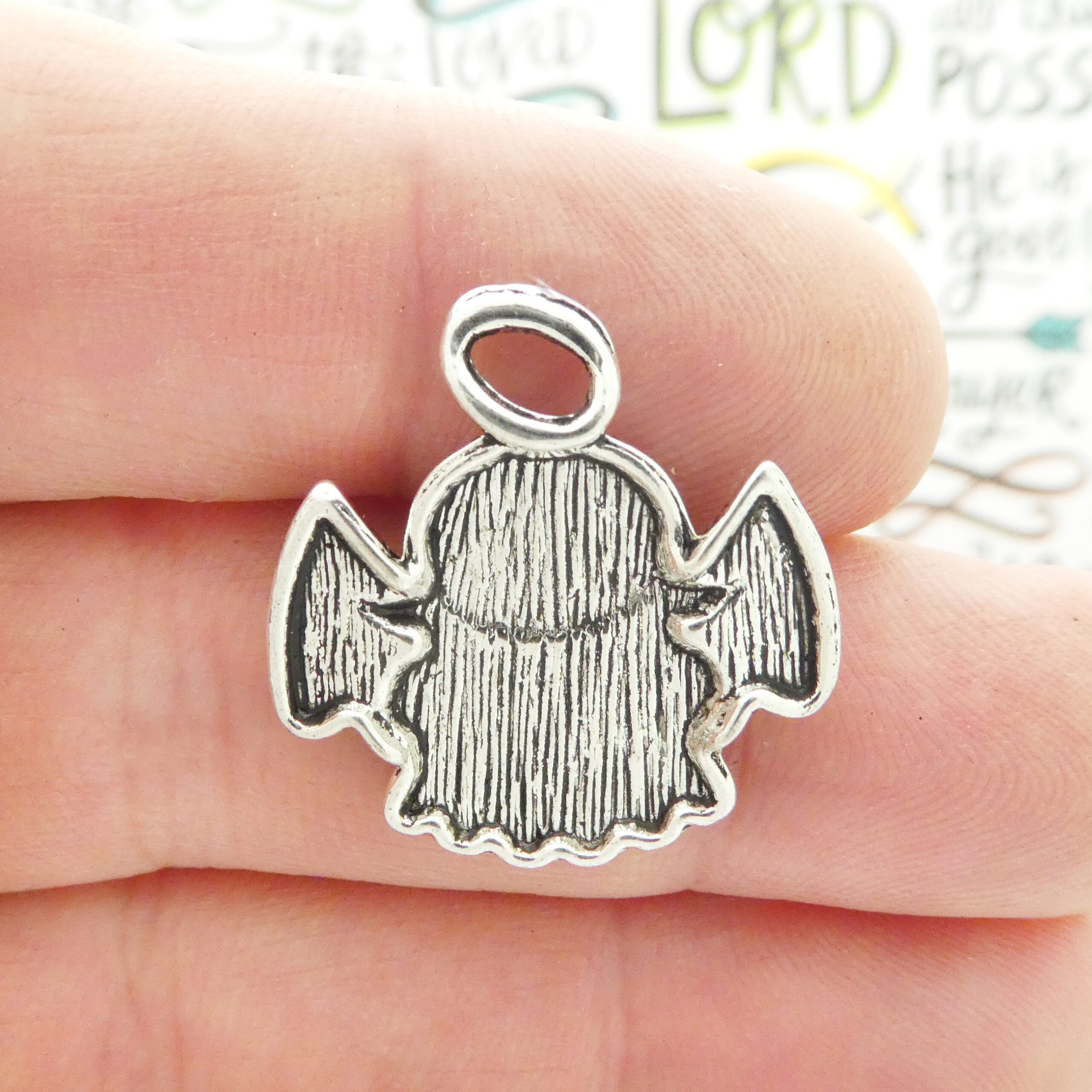 5 Hope Affirmation Silver Angel Charm Pendant 26x25mm by TIJC SP0400 - Image 4