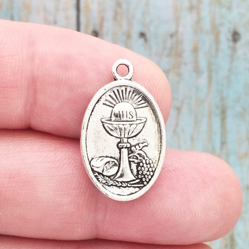 BULK 20 Silver First Communion Charm and Holy Family Pendant Medal by TIJC SP0409B - Image 3
