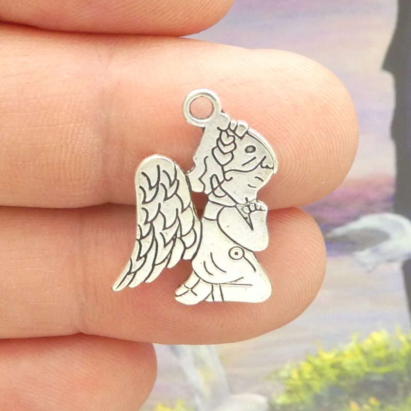 BULK 40 Silver Angel Charm Pendant Praying 24x15mm by TIJC SP0427B - Image 2