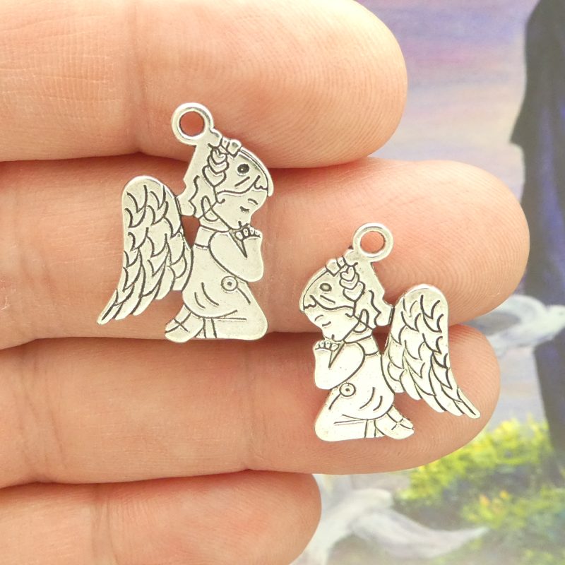 BULK 40 Silver Angel Charm Pendant Praying 24x15mm by TIJC SP0427B - Image 3