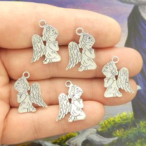 BULK 40 Silver Angel Charm Pendant Praying 24x15mm by TIJC SP0427B