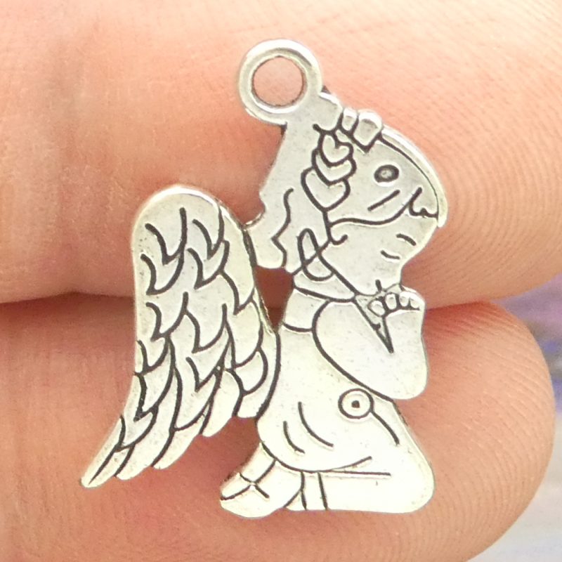 BULK 40 Silver Angel Charm Pendant Praying 24x15mm by TIJC SP0427B - Image 5