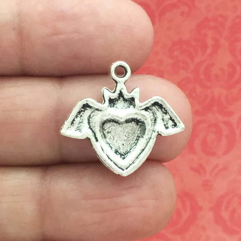 BULK 40 Winged Heart Charm Silver by TIJC SP0439B - Image 2