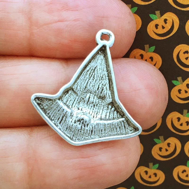 12 Silver Witch Hat Charm Halloween Pendant by TIJC SP0441 - Image 2