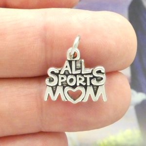 5 Silver All Sports Mom Charm Baseball Basketball, Volleyball, Football or Soccer Gifts 15x18mm by TIJC SP0457