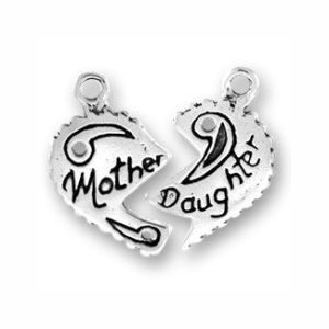 5 Sets of Mother Daughter Charm 2 part Silver Heart Pendant 19x21mm by TIJC SP0470