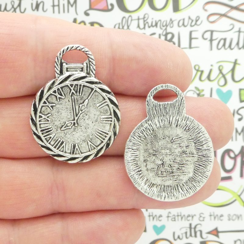 5 Pocket Watch Charm Pendant Silver 34x26mm by TIJC SP0526 - Image 2