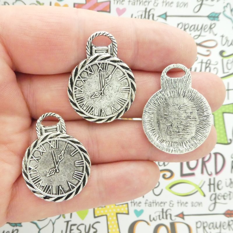 5 Pocket Watch Charm Pendant Silver 34x26mm by TIJC SP0526 - Image 4