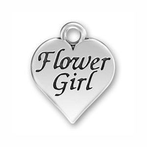 5 Silver Heart Flower Girl Charm 18x16mm by TIJC SP0552