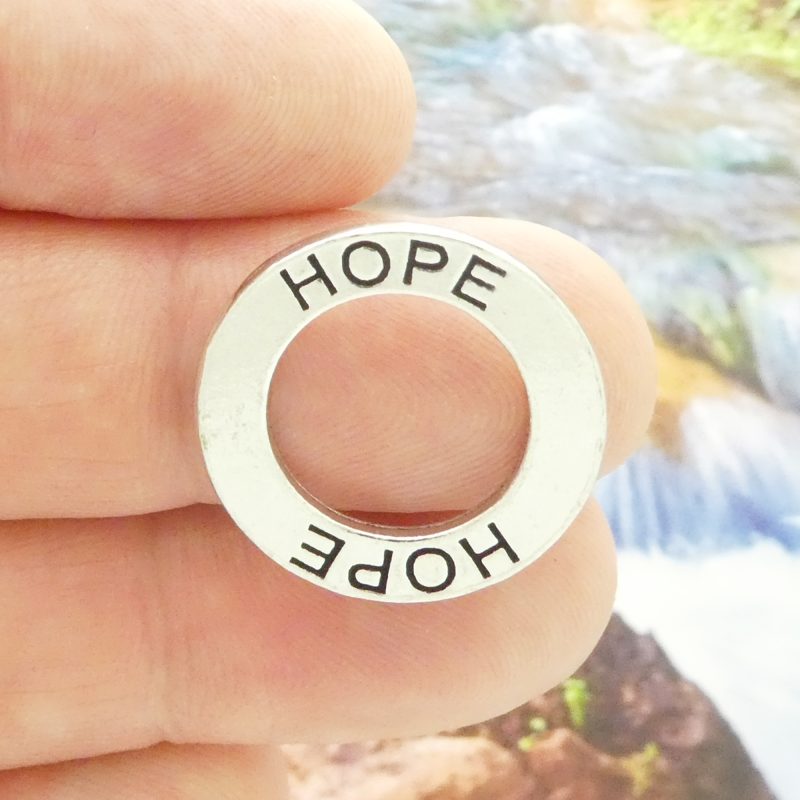 5 Silver Affirmation Ring Hope Charm and Bracelet Connector 22mm by TIJC SP0568