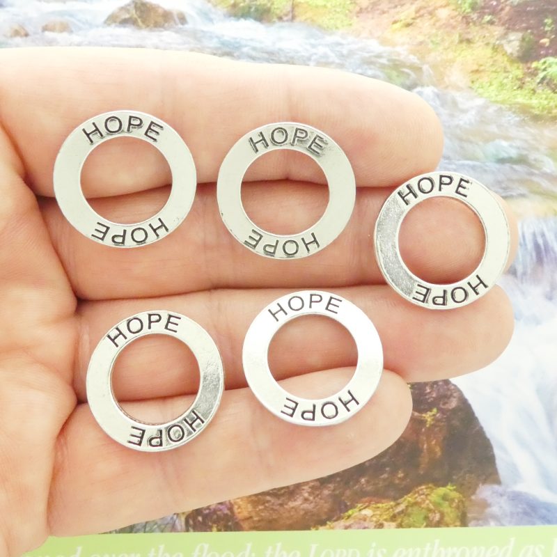 5 Silver Affirmation Ring Hope Charm and Bracelet Connector 22mm by TIJC SP0568 - Image 3