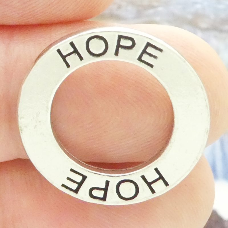 5 Silver Affirmation Ring Hope Charm and Bracelet Connector 22mm by TIJC SP0568 - Image 2