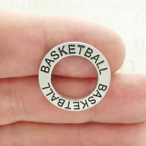 5 Silver Affirmation Ring Basketball Charm 22mm by TIJC SP0570