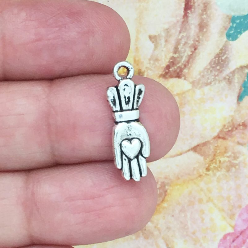 BULK 60 Silver Hand Heart Charm by TIJC SP0571B