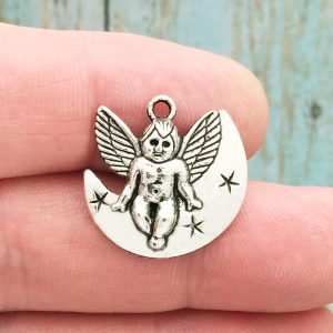 angel on moon charm