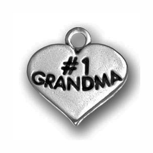 5 Silver Number 1 Grandma Charm Heart Pendant 18x18mm by TIJC SP0599