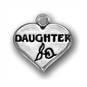 5 Silver Heart Daughter Charm 18x18mm by TIJC SP0605