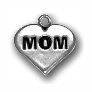 5 Silver Heart Mom Charm 18x18mm by TIJC SP0606